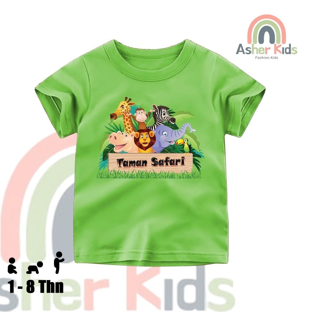 AsherKids - Kaos Atasan Anak Laki Laki Perempuan Baju Atasan Cowok Cewek Motif Taman Safari Zoo