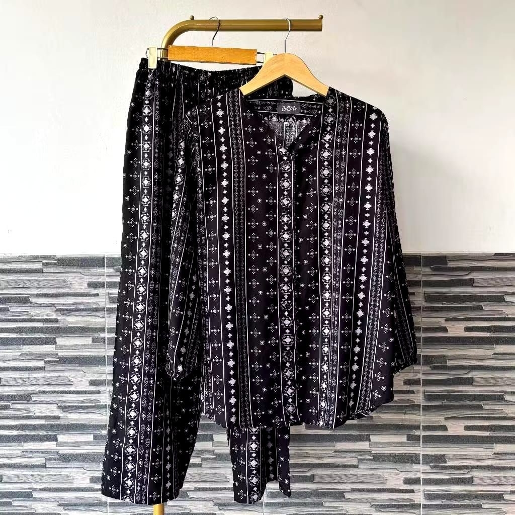 (Ld 120 dan 140) Setelan Wanita Atasan Celana Panjang Rayon ECA Premium Super Jumbo Vneck Kancing Ak