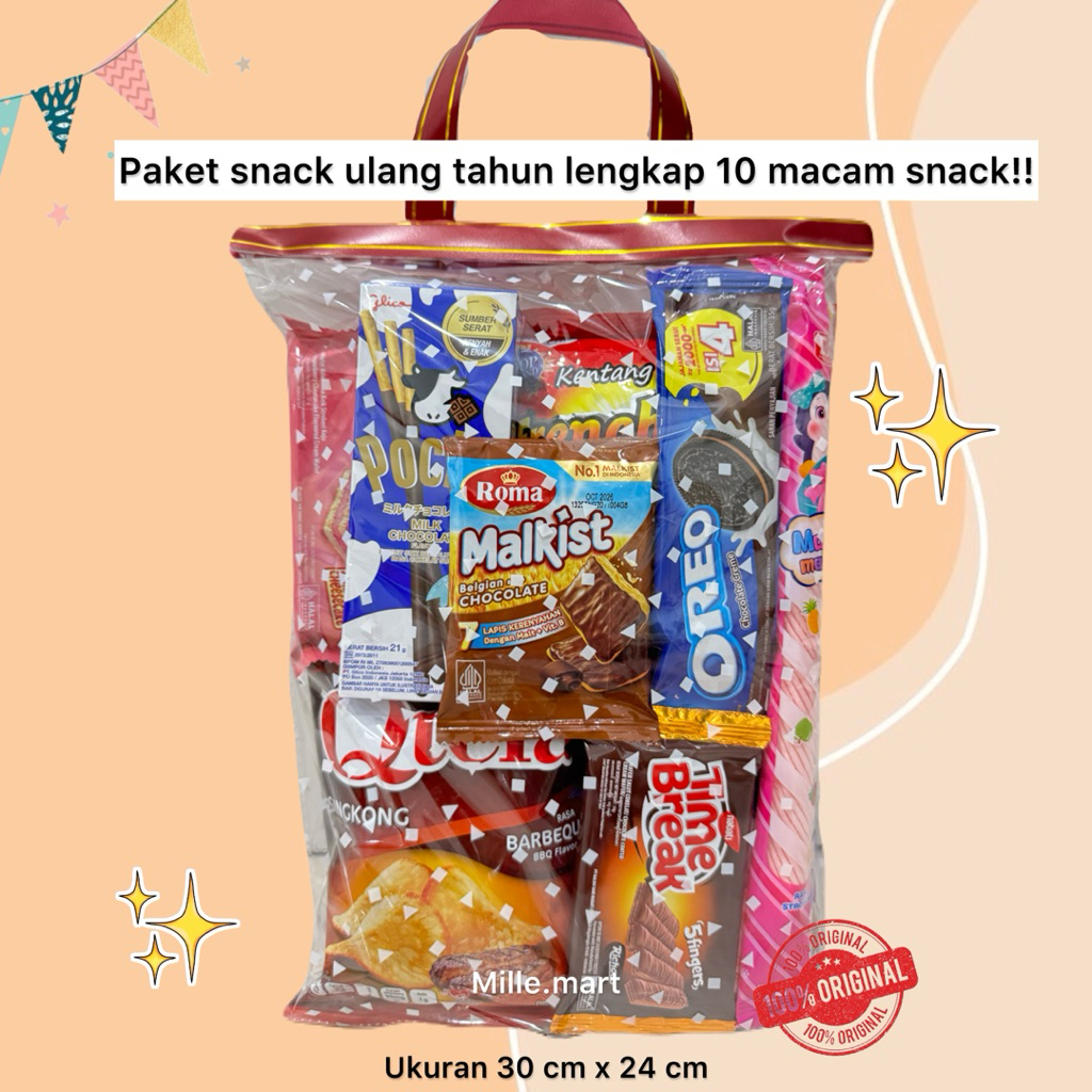 Paket Snack Ulang Tahun Anak lengkap isian 10 snack Bingkisan Ulang Tahun Anak/Souvernir Pesta Ulang