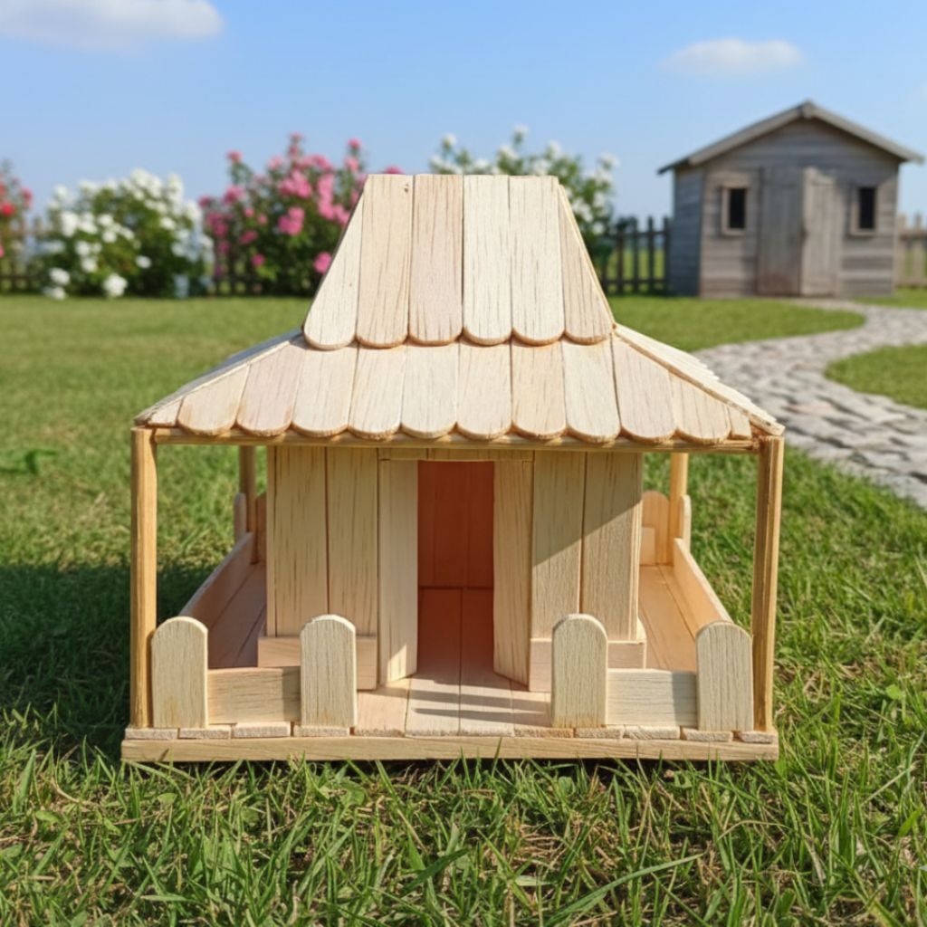 Miniatur Rumah Adat Joglo dari Stik Es Krim Handmade – Kerajinan Tangan Unik untuk Dekorasi, Kado, d