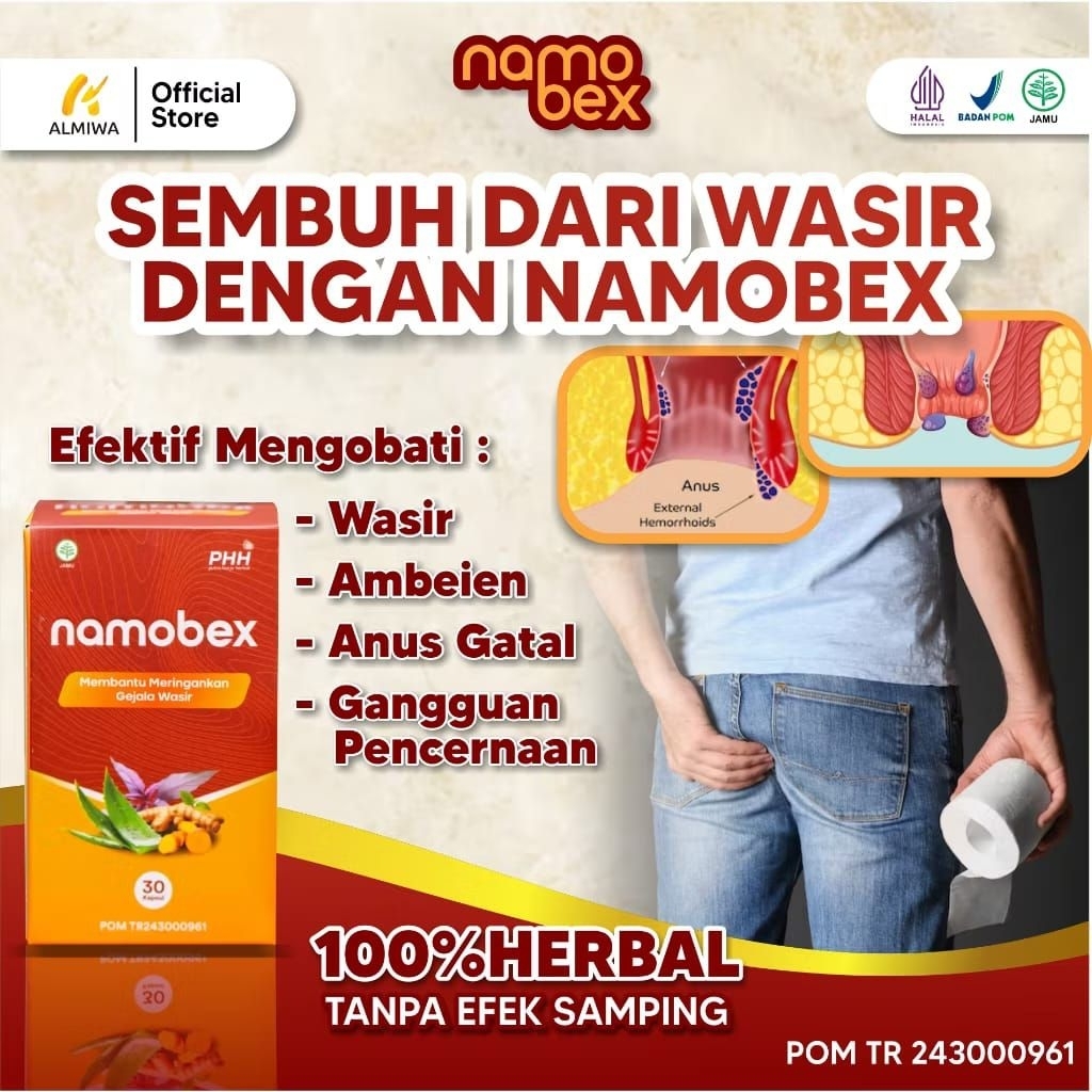 BISA COD - N4M0BEX ASLI OBAT HERBAL ORIGINAL 1 BOTOL ISI 30 KAPSUL OBAT WASIR AMBEIYEN AMPUH NYATA K