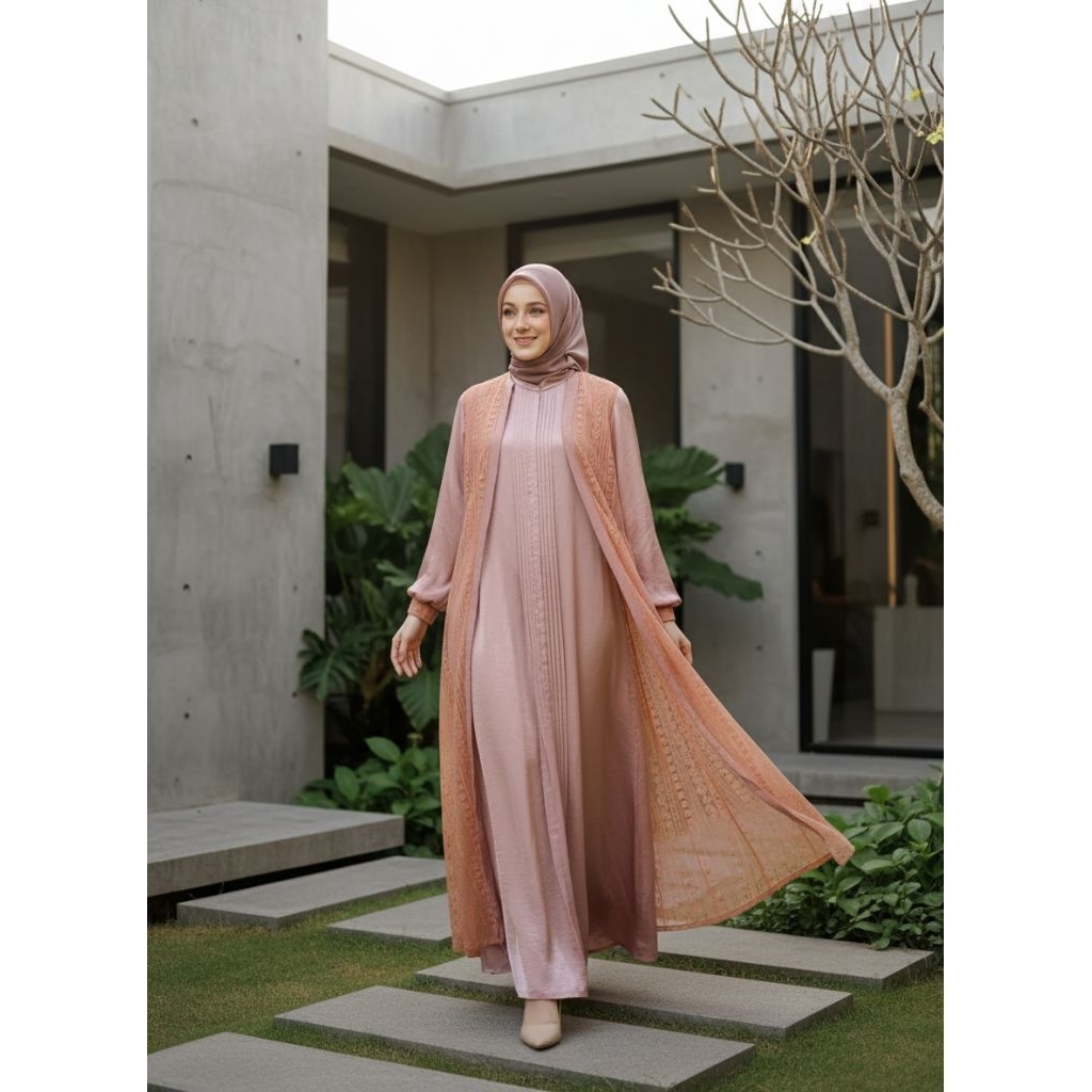 gamis pesta muslimah brokat premium
