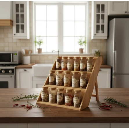 Rak Bumbu Dapur Kayu 3 Susun Rak Tempat Toples Bumbu Serbaguna Rak Dapur Kayu Minimalis