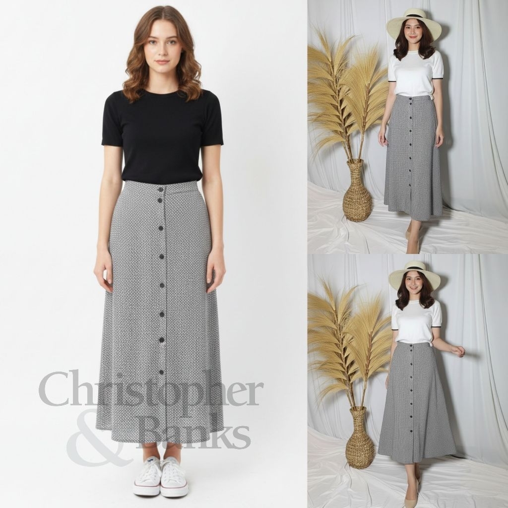 Christ*pher & Banks – Button Front Midi Skirt / Rok Midi Motif Bunga Kecil