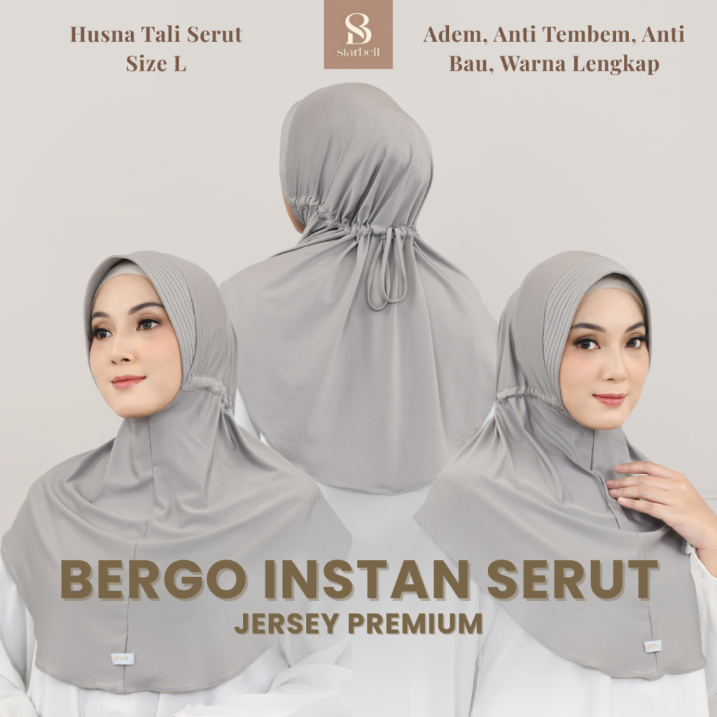 Hijab Bergo Instan Tali Serut Size L - Jersey Premium Anti Tembem Adem Nyaman Anti Gatal | Starbell