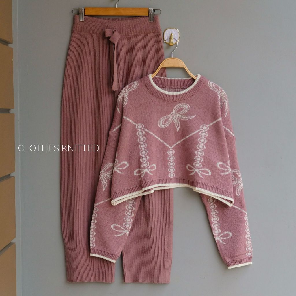 Oneset Sweater Rajut Setelan Celana Kulot Rajut Wanita