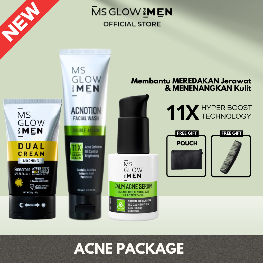 Paket Acne Series MS GLOW FOR MEN | MS GLOW MEN Paket ACNE I Skincare Pria untuk Kulit Berjerawat | 
