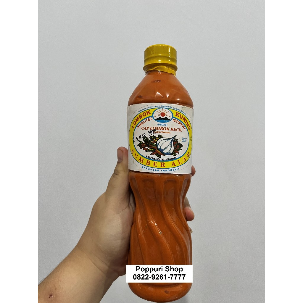 POPPURI SHOP - Kemasan Botol Plastik Lombok Makassar Kuning Spesial - Sambal Kuning " Sumber Alam " 