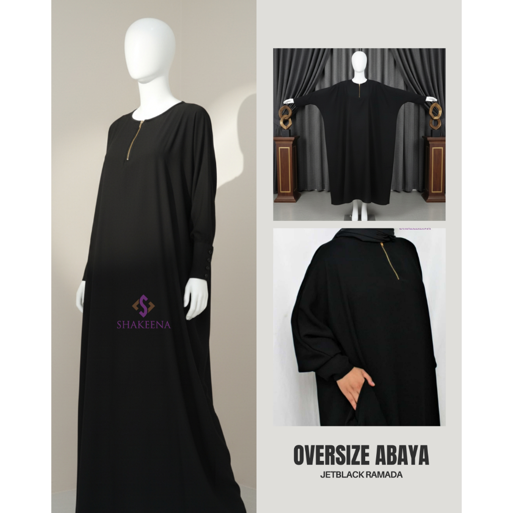 Abaya Jetblack Oversize zipper - Loose abaya jetblack - Abaya bigsize