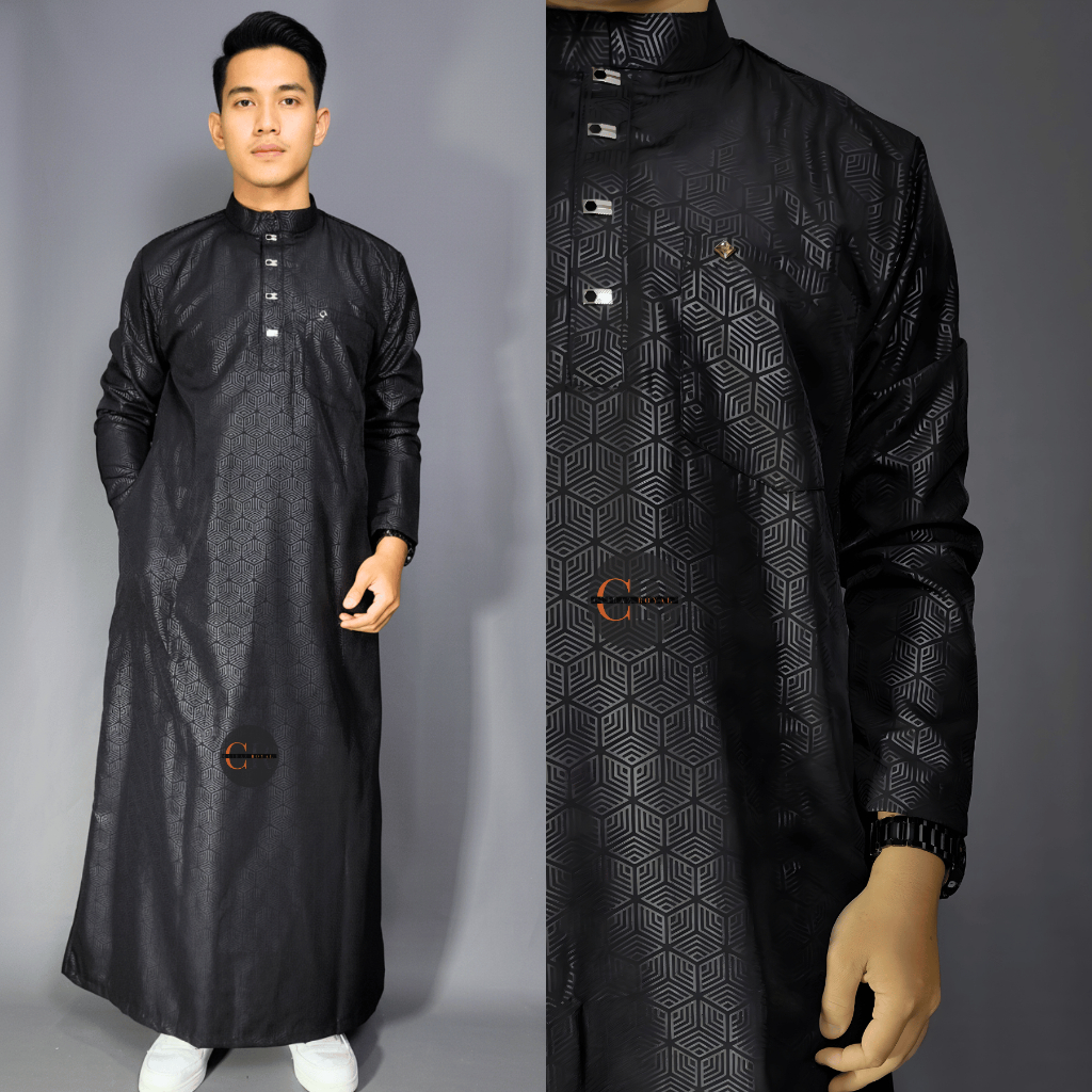Jubah Gamis Pria Dewasa Lengan Panjang Embos Premium Motif Timbul