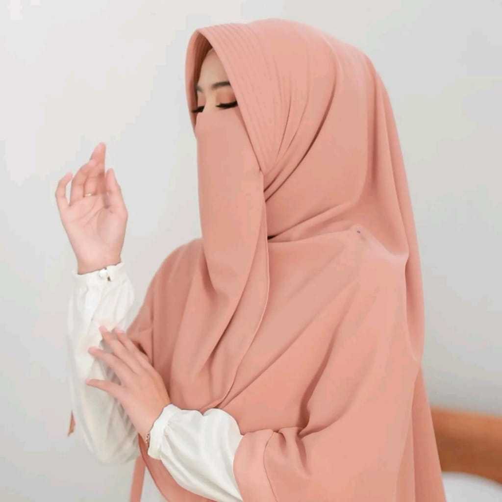 HIJAB SEGI EMPAT OVAL 140X140 SET CADAR TALI 2 LAYER CERUTY BABYDOLL TANPA JAHITAN BAWAH MATA | BISA