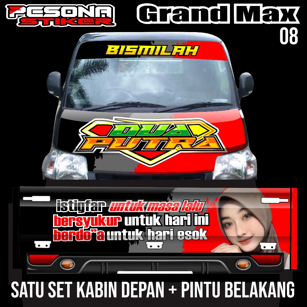Satu set stiker decal kabin depan +kaca depan+pintu belakang mobil grandmax  bebas request kode ps 0