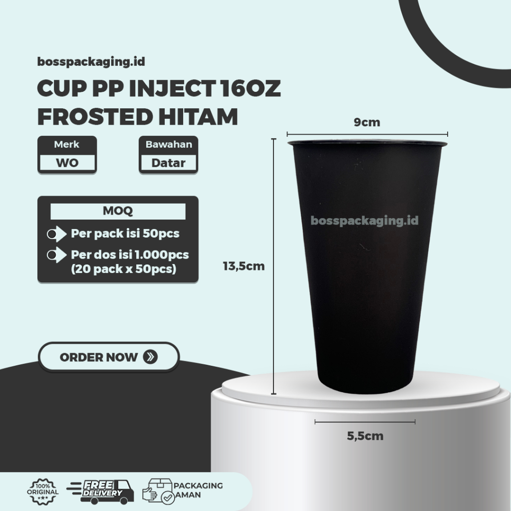 Gelas Plastik Cup PP Injection 16oz CLEAR, FROSTED & BLACK  CUP ONLY 16oz Cup PPI