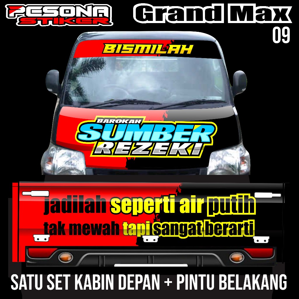 Satu set stiker decal kabin depan +kaca depan+pintu belakang mobil grandmax  bebas request kode ps 0