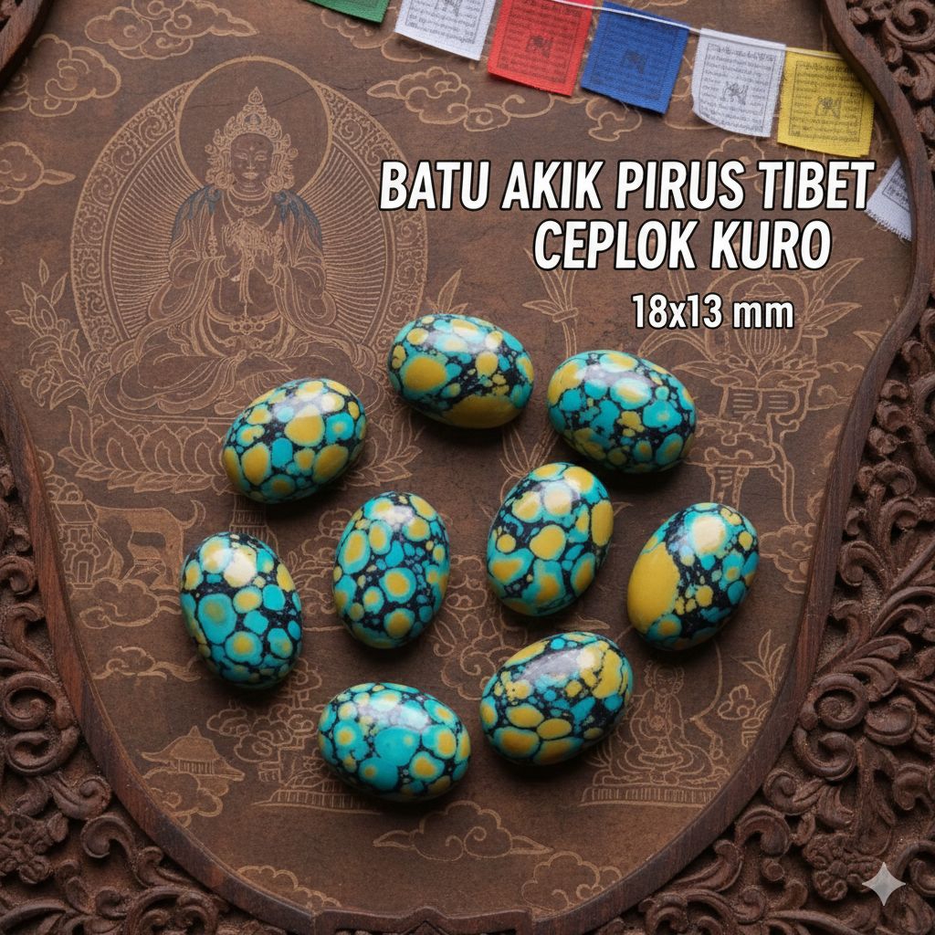 batu akik pirus tibet ceplok kuro 18x13 mm