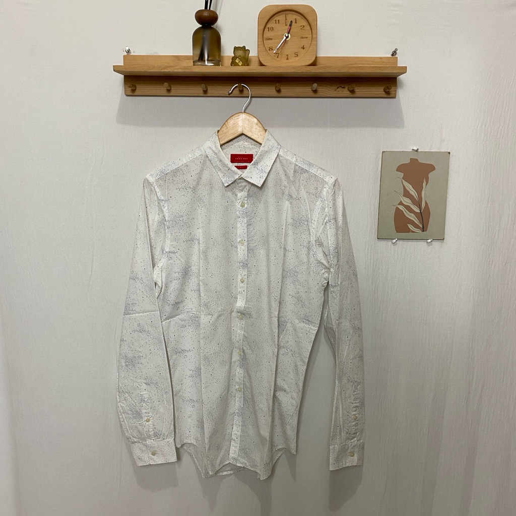 kemeja panjang pria ZARA MAN original size M putih motif