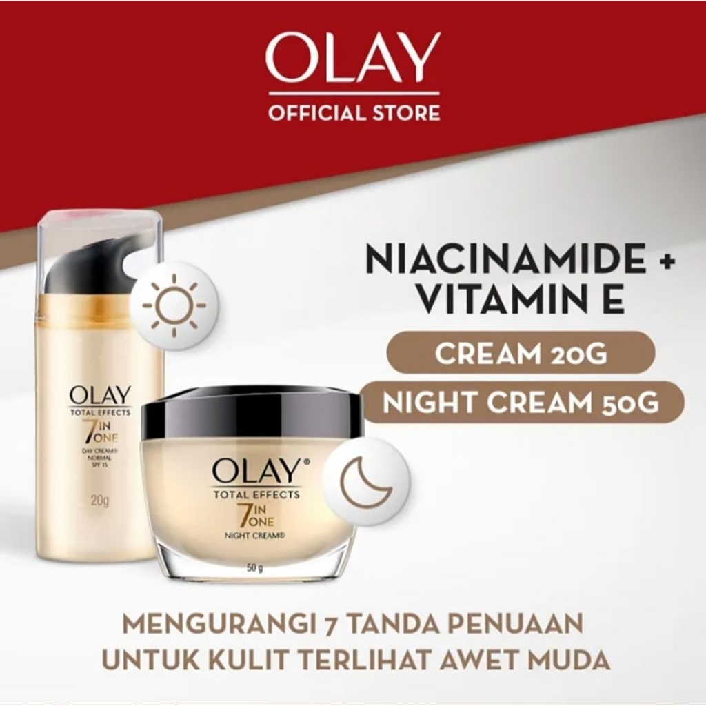 PAKET OLAY Total Effects 7 in 1 Krim Pagi Pelembap Wajah SPF 15+ Krim Malam