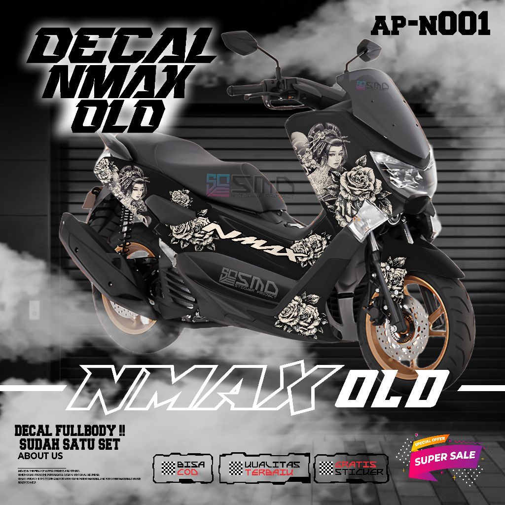 DECAL STICKER FULLBODY YAMAHA NMAX OLD MOTIF WANITA JEPANG BUNGA KEREN SATU SET