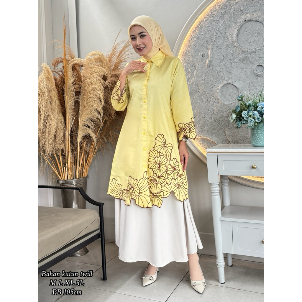 long tunik bordir gunting cantik katun