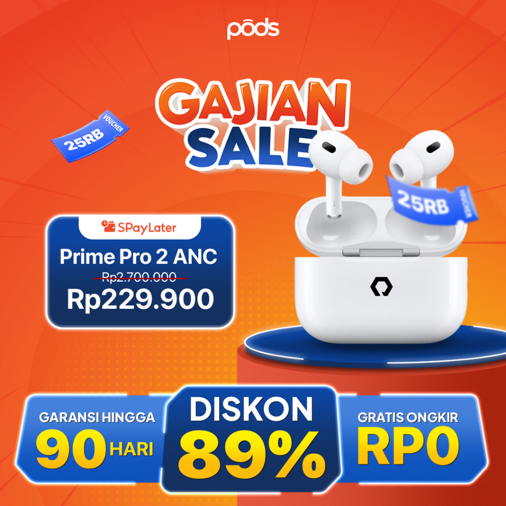 [GAJIAN SALE] ThePods Pro 2 ANC 100% – TWS Active Noise Cancelation, H2 Chip, Wireless Charging, Fre