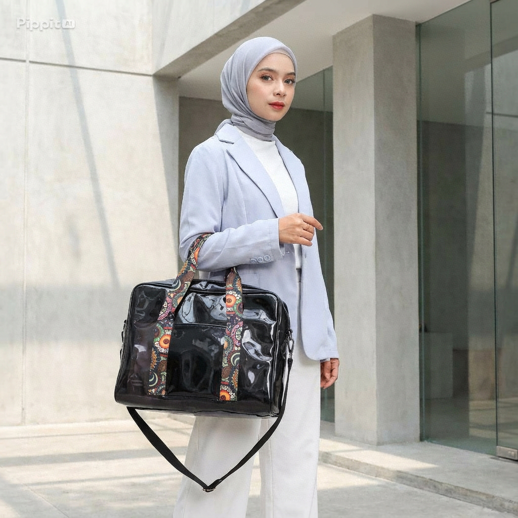 Tas Mika Besar Elegan | Tas Selempang Wanita  Tas Laptop | Souvenir Ultah |Tas Selempang Mika Hitam