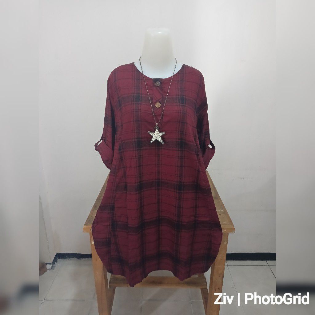 TUNIK JUMBO 5L LD 126 MOTIF KOTAK KATUN RAYON T8006