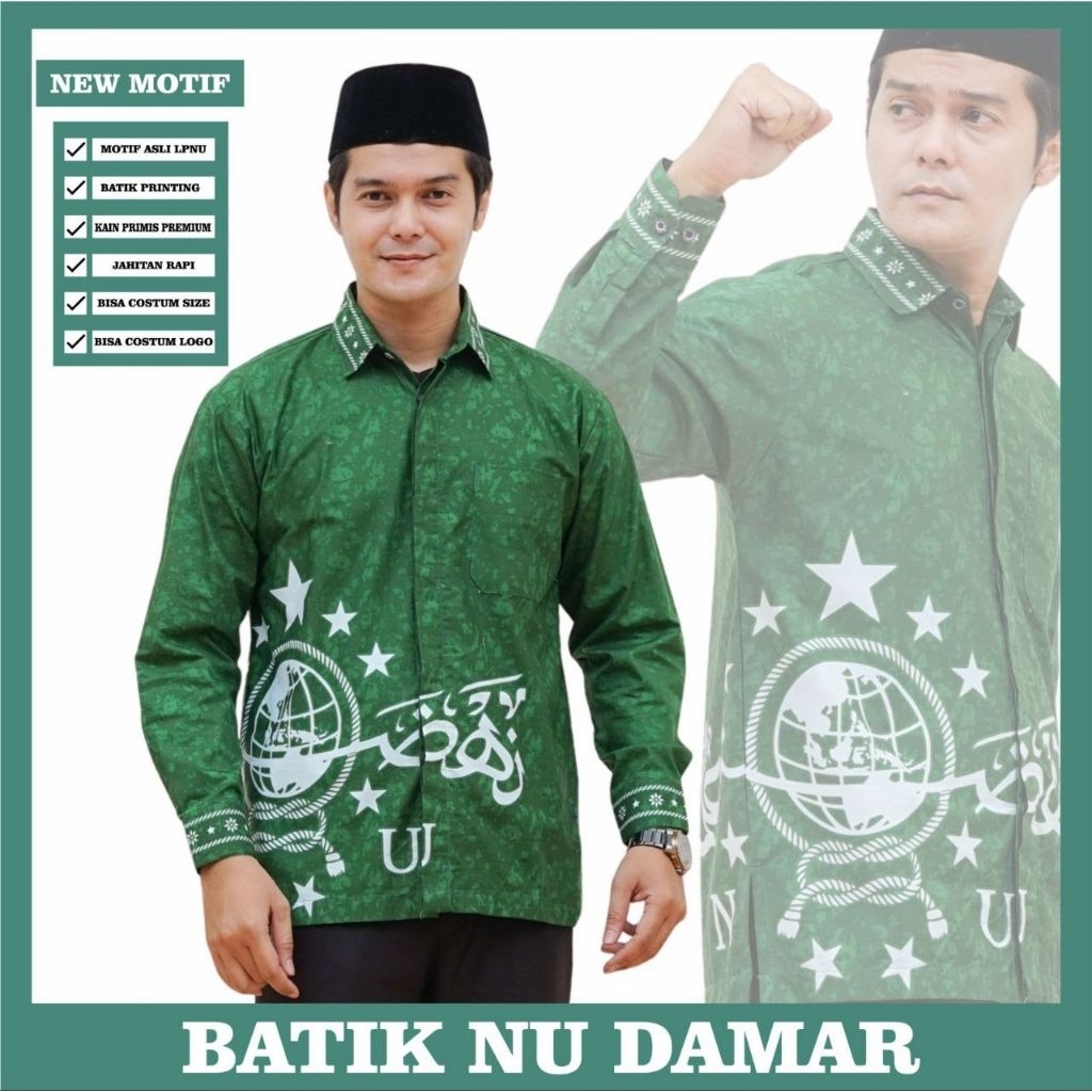 Baju Batik Nu Katun Primis Baju Nu Pria Dewasa Batik NU Motif Damar Batik Nu White Terbaru