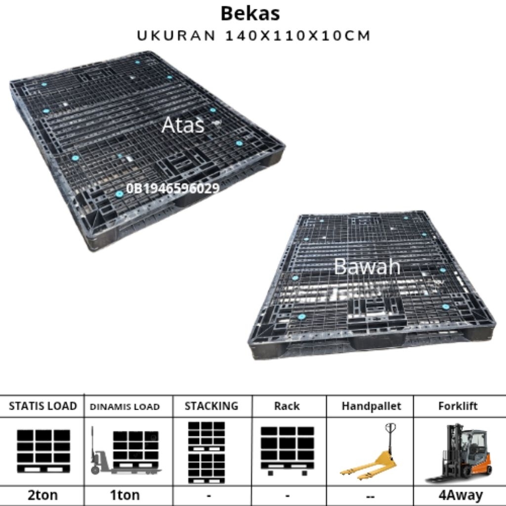PALLET PLASTIK BEKAS UK 140x110x10cm PALET PLASTIK TATAKAN BARANG DI GUDANG PENYIMPANAN LOGISTIK
