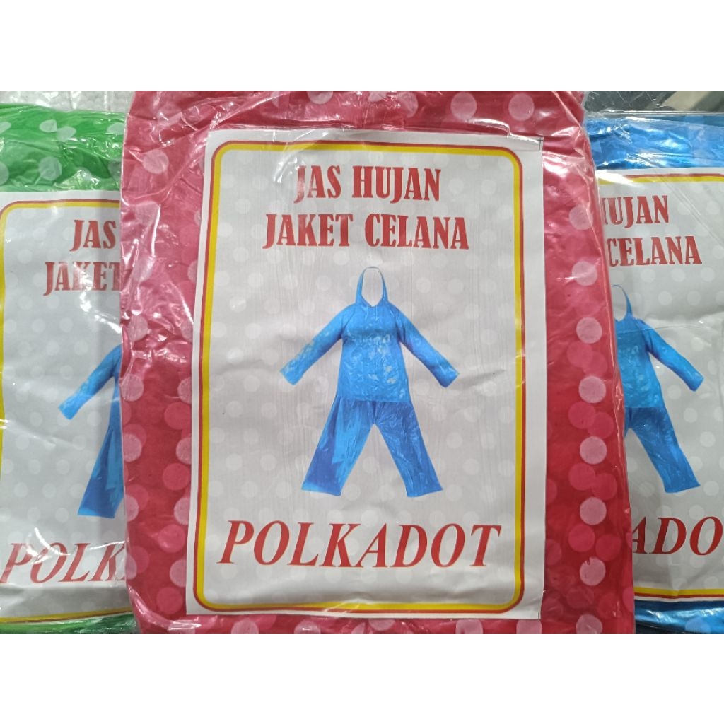Jas Hujan / Mantel Hujan Baju Celana Plastik Polkadot. Harga Per 1 Pcs