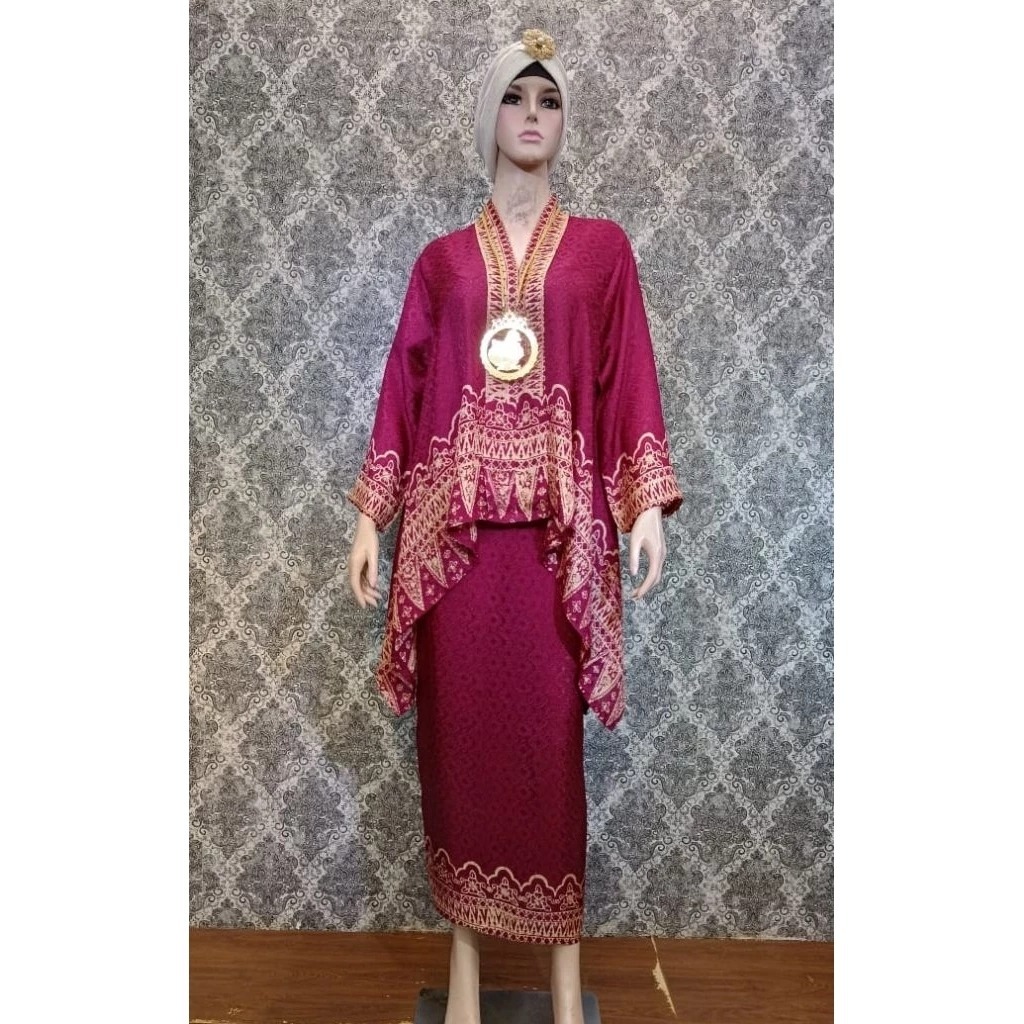 Stelan Rok Viscose Silk Mahogani | Set Atasan Rok Batik Cap Viscose Silk | Batik Pesta