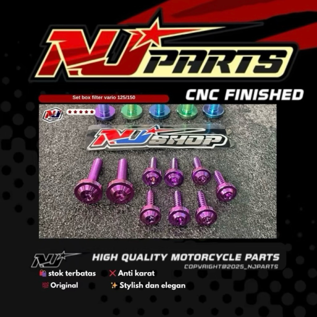 set baut titanium box filter vario 125/150 baut titanium baut box filter isi 9pcs baut titanium orig