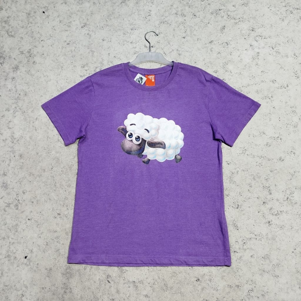 T-shirt Casual THREE QR Ungu Printing/sablon sheep depan bahan katun tebal size L