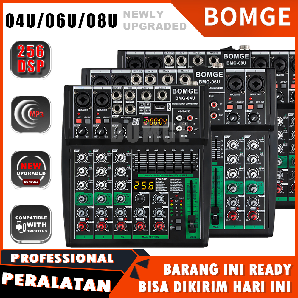 BOMGE Audio Mixer U Seri Mixer Audio 4/6/8Channel Profesional Dapat dihubungkan ke catu daya mobil 1