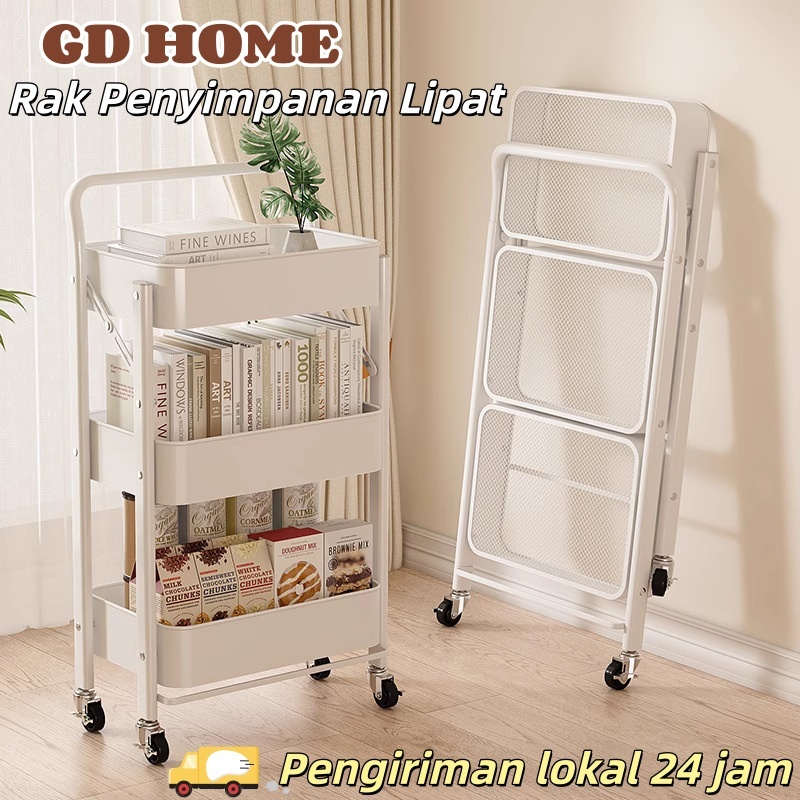 GD Home Rak Troli Besi Serbaguna 3 Susun Beroda Anti Karat Rak Kamar Mandi Rak Dapur Rak Troli Lipat