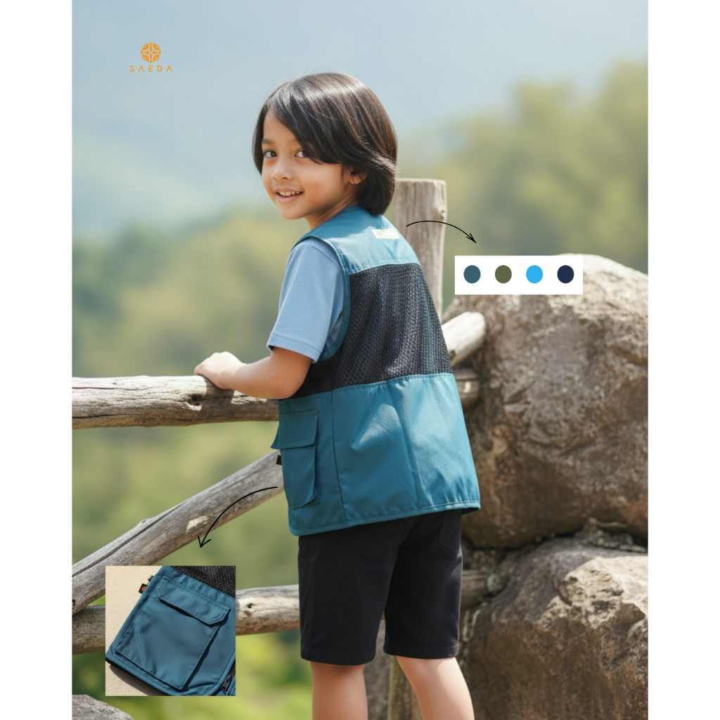 SAEDA - Vest Rompi Tactical Jaring Petualangan Mendaki Outdoor Pramuka Anak Laki-laki Perempuan Baha