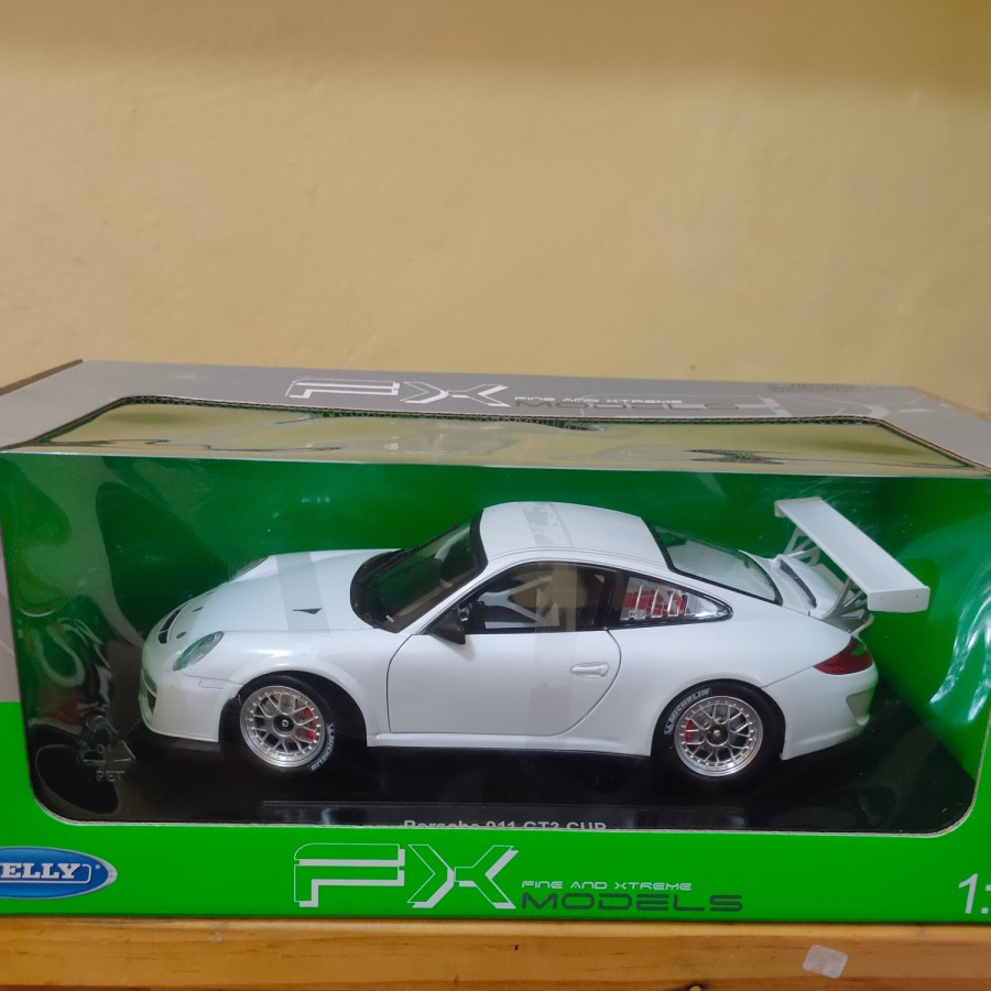 Welly Diecast Mobil Porsche 911 GT3 CUP Putih Skala 1:18 Jeep Willys Oldsmobile Aston Martin Mercede