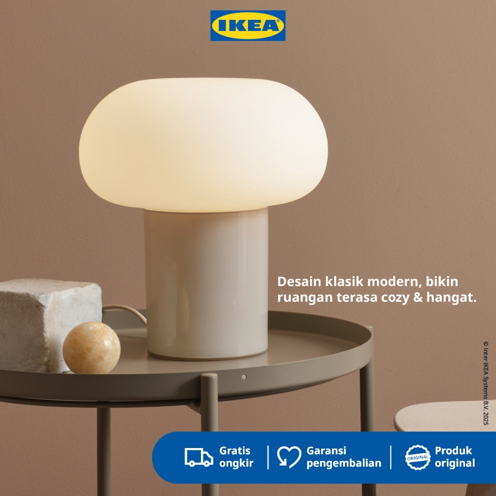 IKEA DEJSA Lampu Meja Minimalis Krem/Putih Opal Kaca 28cm