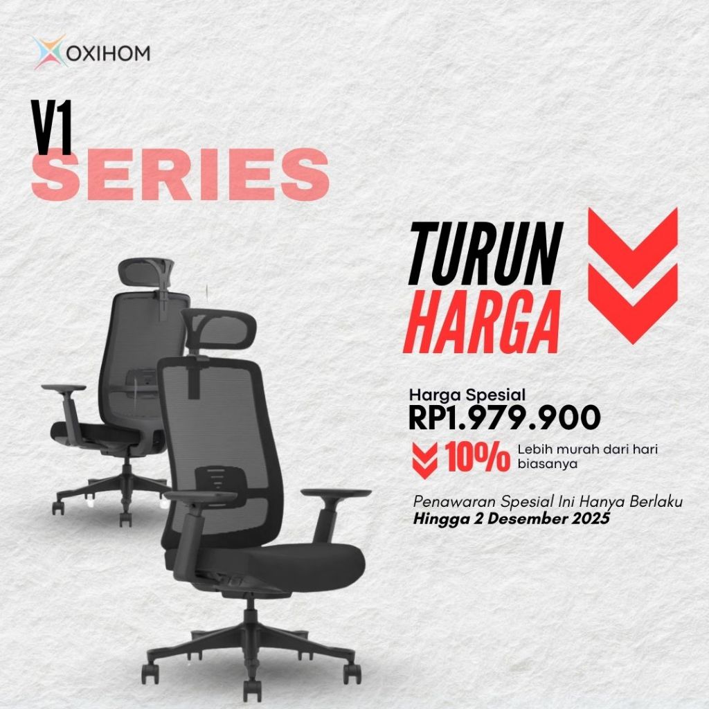 Kursi Ergonomis Oxihom V1 - Kursi Kantor Gaming Belajar Hidrolik Warna Hitam, Abu-abu, Coklat
