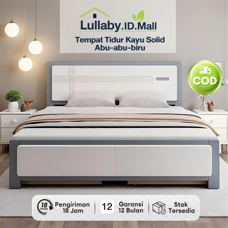 Dipan Tempat Tidur Dipan Minimalis Tempat Tidur Dipan Kayu Dengan Sandaran Abu-abu-biru 120 180