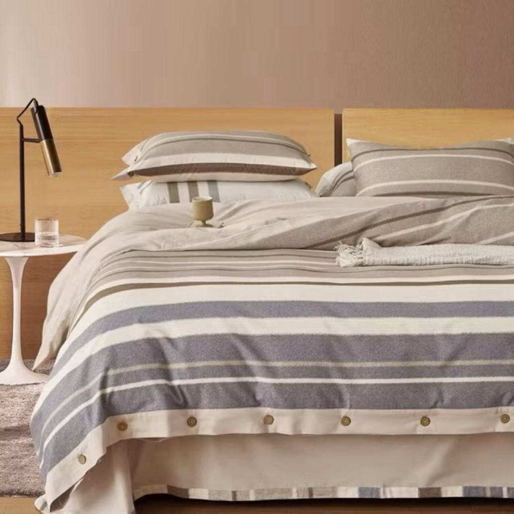 BIOSIBEDDING Sprei Katun Jepang Motif Garis Minimalis Branded Coklat Sprei kotak Abstrak - Sprei Cus