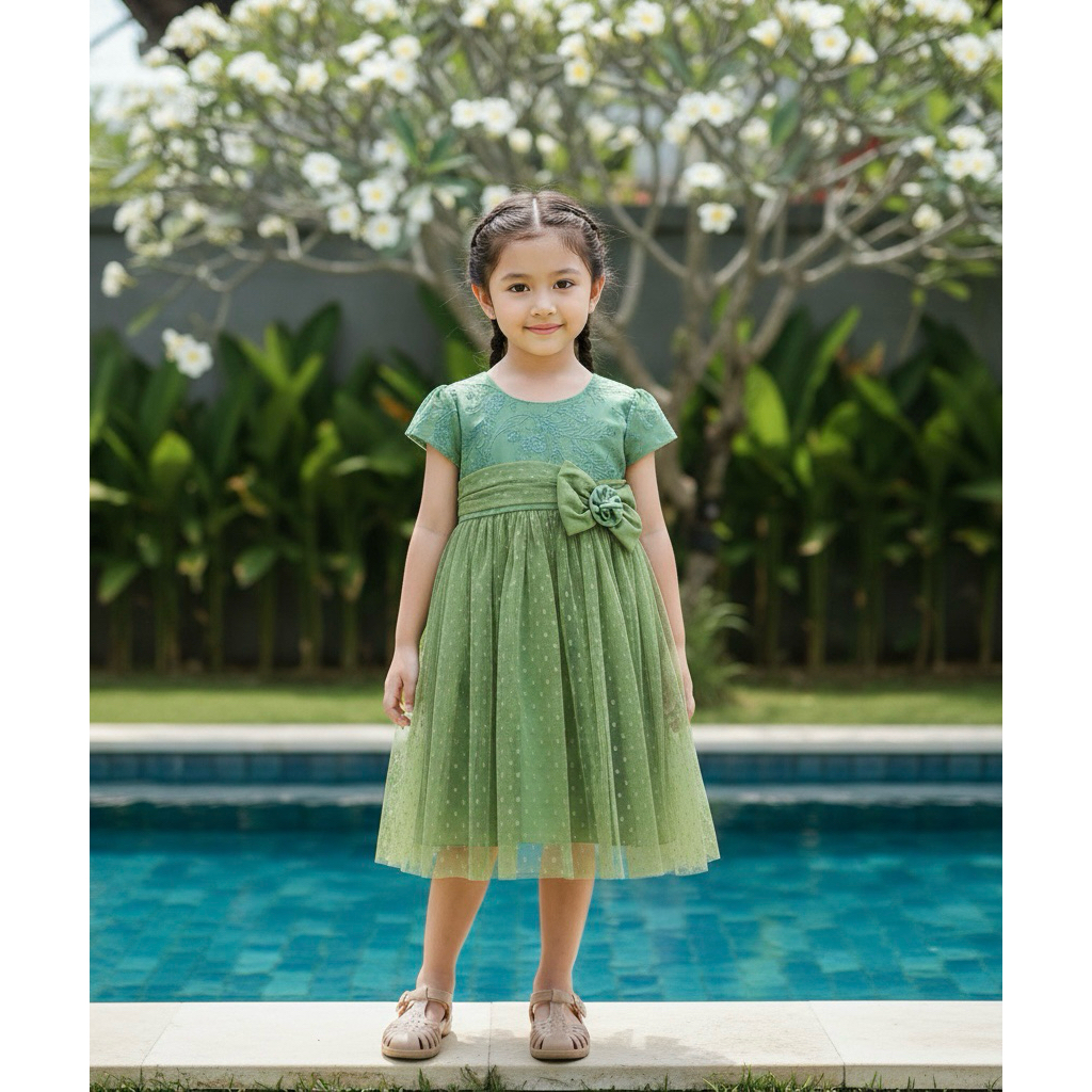 Tutukids - Tiana dress / gaun ulang tahun baju lebaran anak perempuan tile polkadot