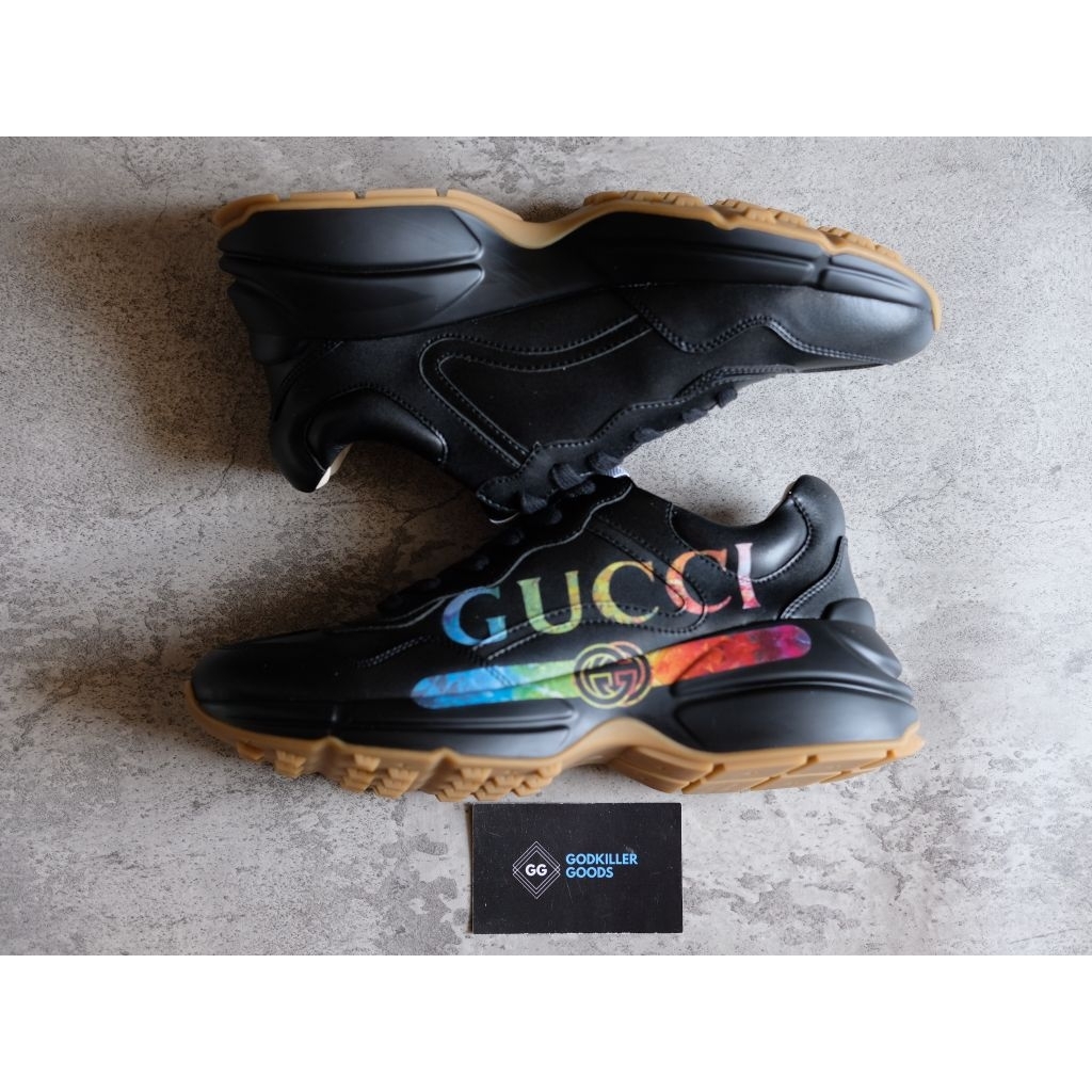 Rhyton Chunky Sneaker Multicolor Logo Black Calfskin Authentic GK