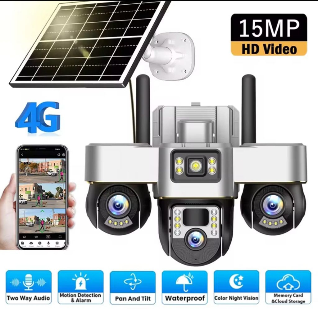 CCTV Outdoor Simcard 4G TIGA LENSA Kamera PTZ bertenaga surya 