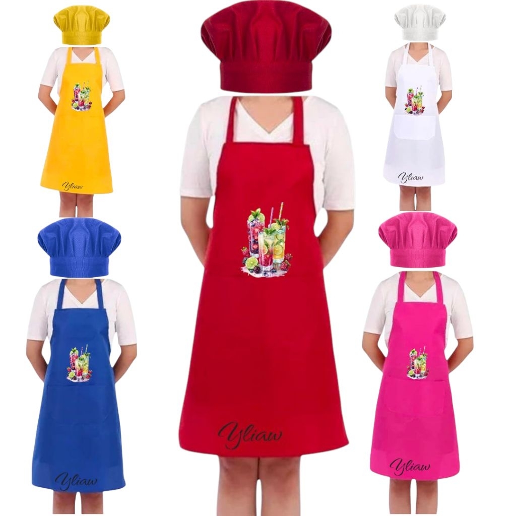Stelan Celemek Apron Topi Chef Dewasa Pakai Gambar DTF dan Custom Nama
