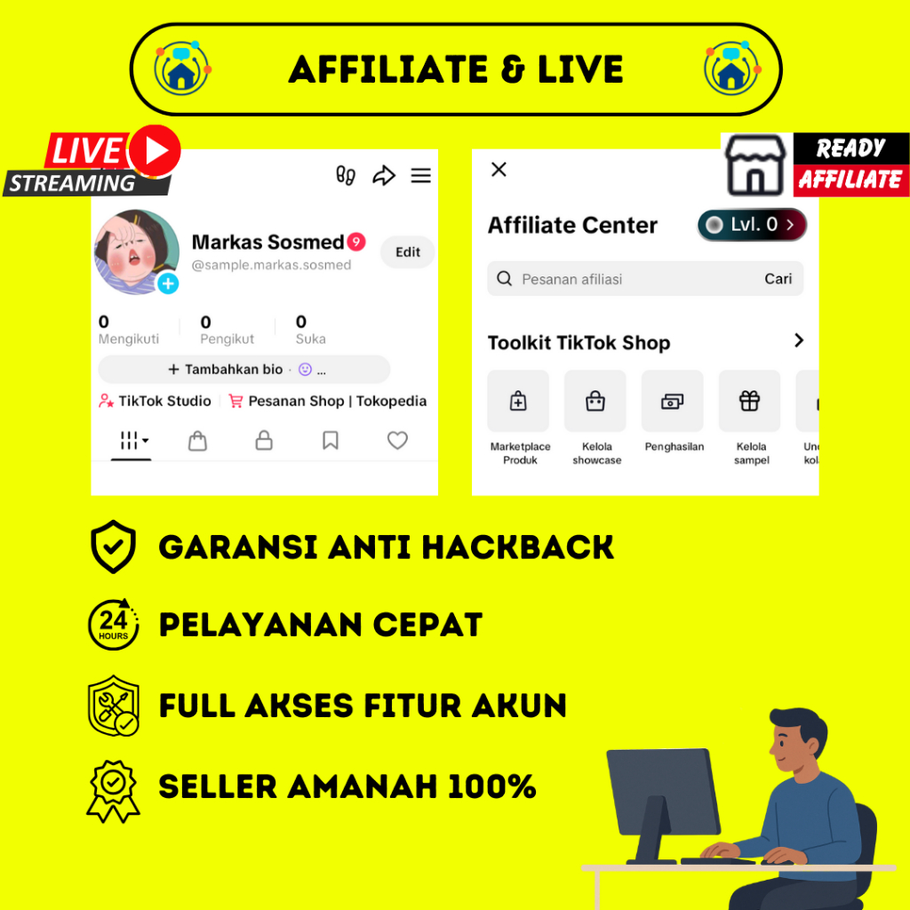 Akun TikTok Affiliate Aktif Keranjang Kuning dan Live Manager 1-5k Followerr Siap Pakai
