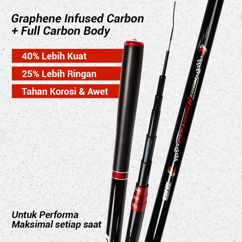 TEGEK PARADISE II ZOOM NEW Full Carbon Series Kuat Ringan Super Sensitif 360-720 CM Mancing Rawa Sun
