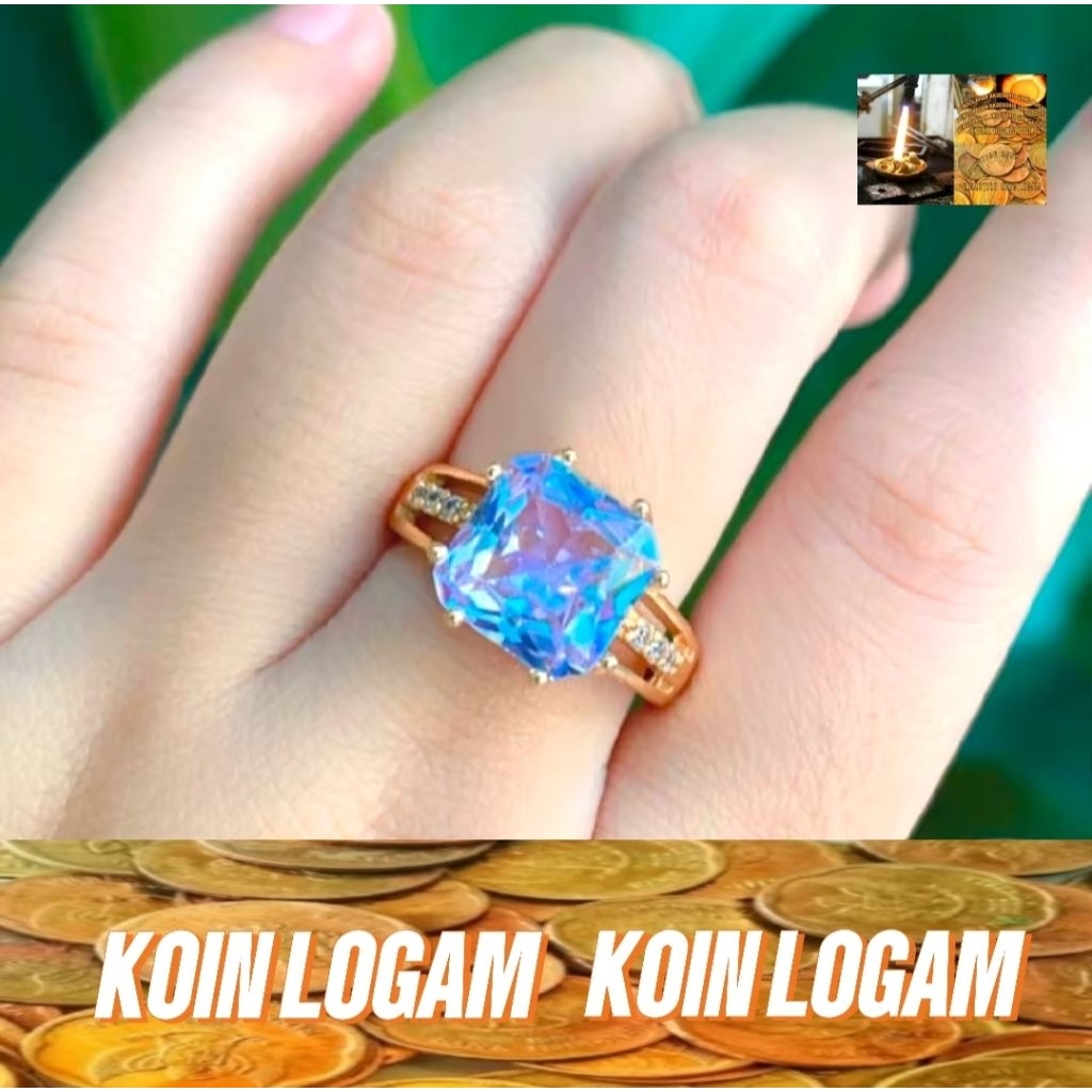 Cincin Wanita Anti Karat Koin 91 Ori Batu Giok Kotak Permata Putih Perhiasan Lapis Emas Elegan
