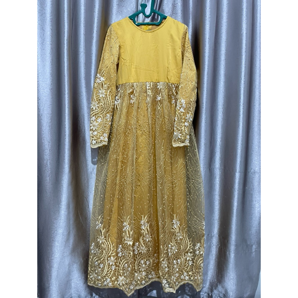 gaun pesta syari gamis pesta syari kuning