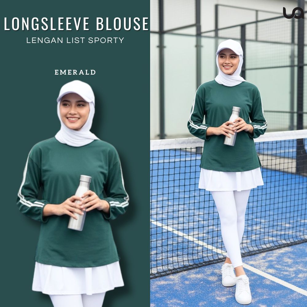 KAOS ATASAN WANITA BLOUSE LENGAN 7/8 STRIPE LONGSLEEVE TOP HIJAB SLITHIGH SPORTY KEKINIAN BAHAN COTT