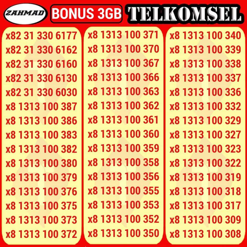 TSEL-A) NOCAN Telkomsel Bonus Kuota kartu perdana nomor cantik simpati Triple AABB ABAB ABBA